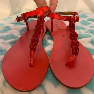 Robert Zur leather and patent beaded dune sandal